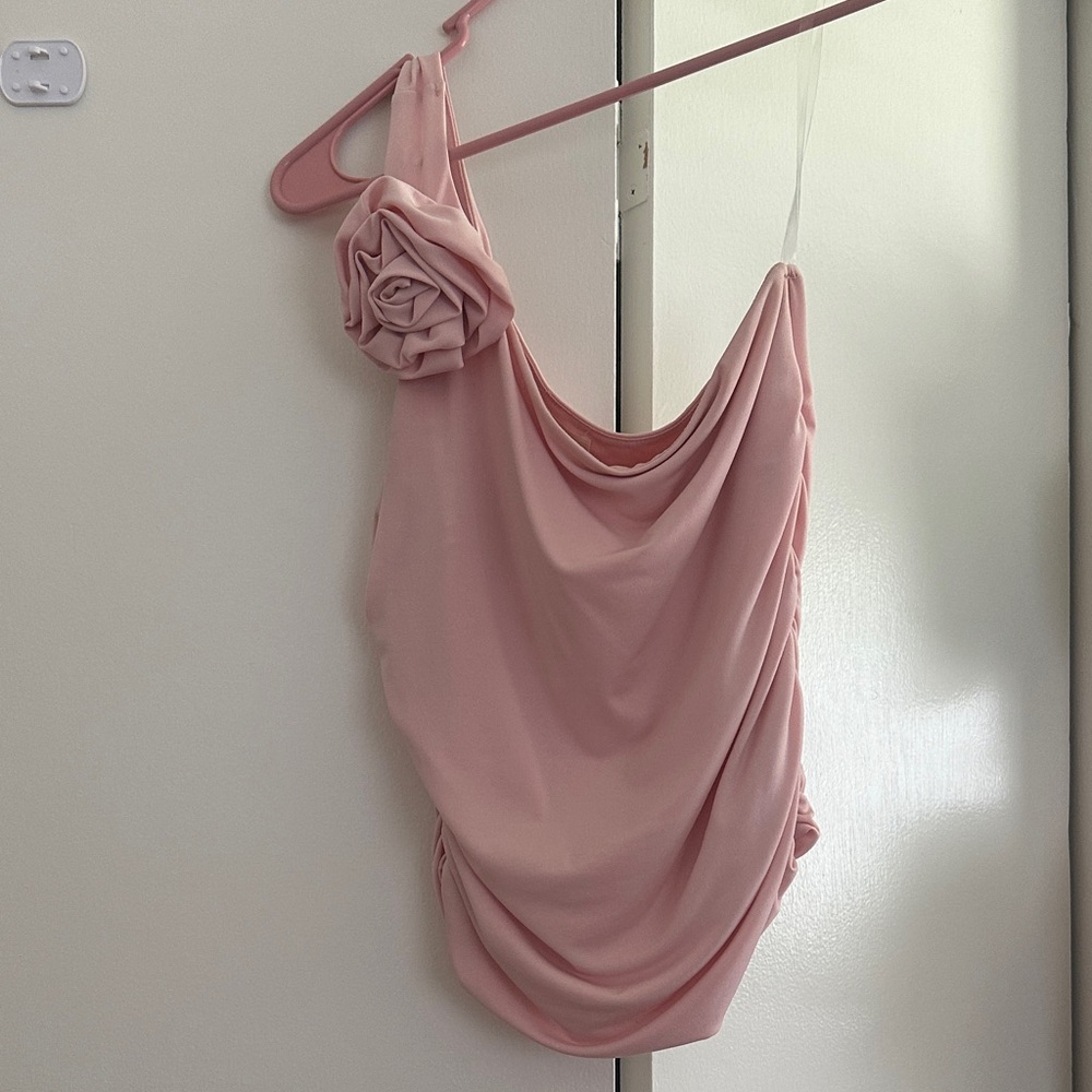 Pink One-Shoulder Draped Top